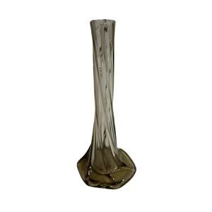Vtg Sasaki Glass Gray Swirl Bud Vase 8” Handcrafted Japan Mid Century Modern
